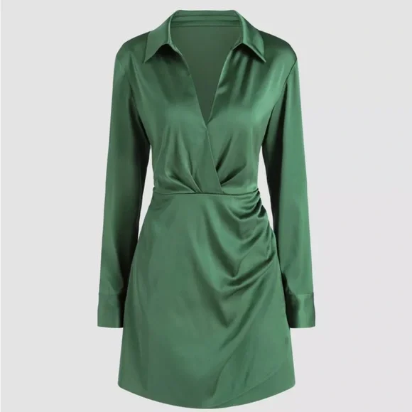 cider green dress Mesh Ruffle Hem Maxi round neckline Apple Cider Sips Velvet Dress